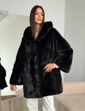 Норка шуба BLACKGLAMA паркет кимоно с капюшоном