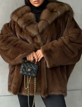 Полушубок норковый летучая мышь - капюшон куница