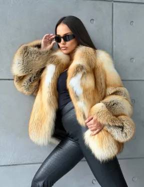 Короткая шуба из золотой альпийской лисы