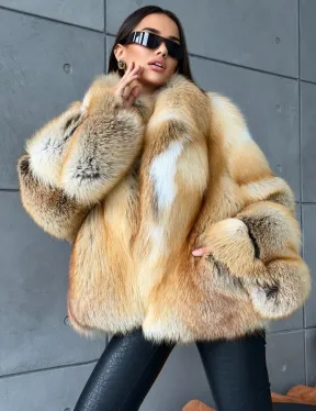 Короткая шуба из золотой альпийской лисы