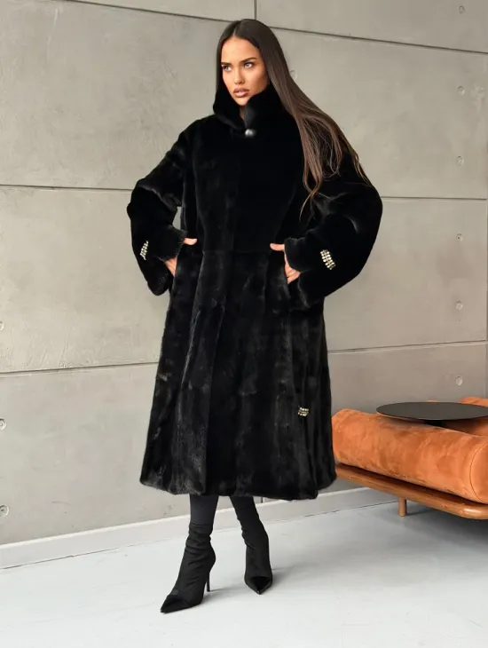 Черная норковая шуба Blackglama - стойка воротник