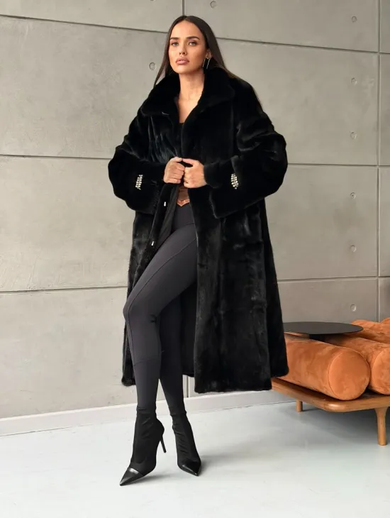 Черная норковая шуба Blackglama - стойка воротник