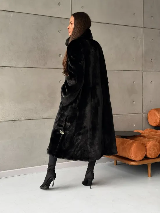 Черная норковая шуба Blackglama - стойка воротник