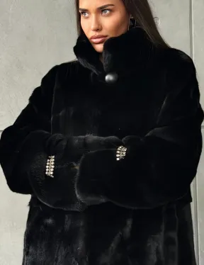 Черная норковая шуба Blackglama - стойка воротник