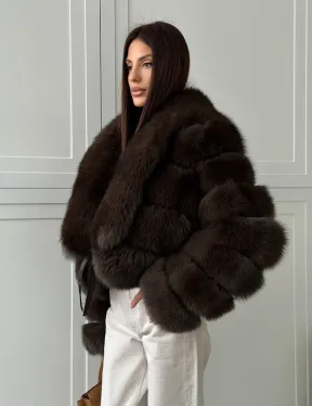 Полушубок-кроп из песца с шалевым воротником