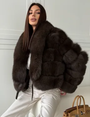 Полушубок-кроп из песца с шалевым воротником