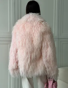Шуба из меха ламы - цвет розовый