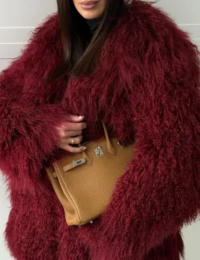 Шуба из ламы PREMIUM - бургунди