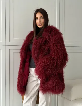 Шуба из ламы PREMIUM - бургунди
