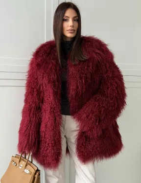 Шуба из ламы PREMIUM - бургунди
