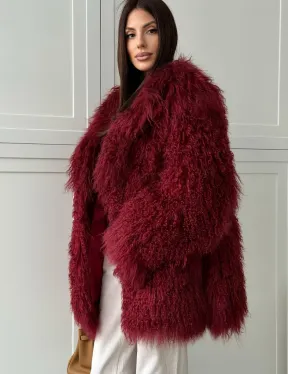 Шуба из ламы PREMIUM - бургунди