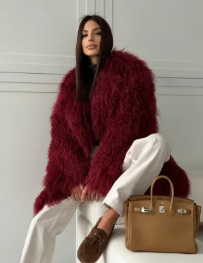 Шуба из ламы PREMIUM - бургунди