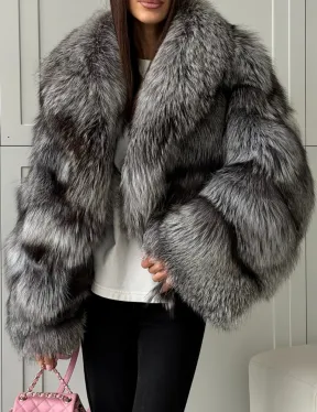 Полушубок из натурального меха чернобурки