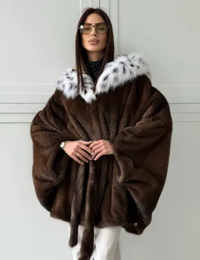 Норковая шуба с капюшоном по рысь