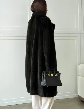 Темная норковая шуба в росшив - английский воротник 