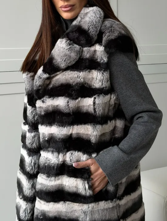 Меховой жилет из шиншиллового кролика