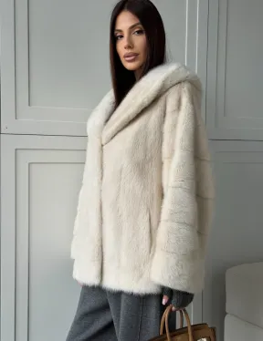 Норковый полушубок с капюшоном кобра