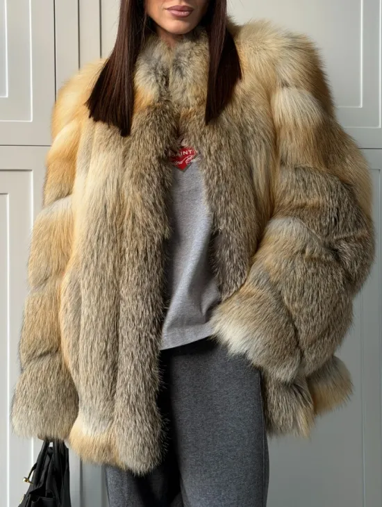Полушубок из лисы - рукава косички