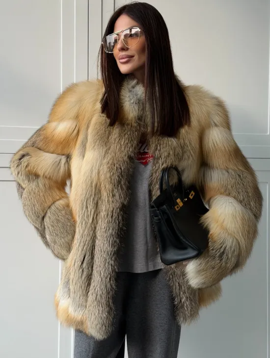 Полушубок из лисы - рукава косички