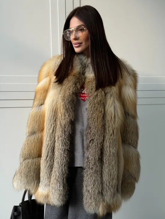 Полушубок из лисы - рукава косички