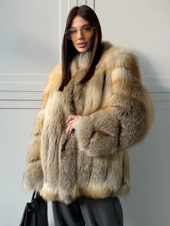 Полушубок из лисы - рукава косички
