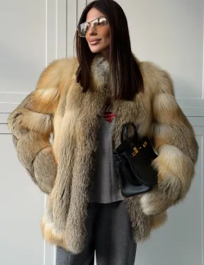 Полушубок из лисы - рукава косички