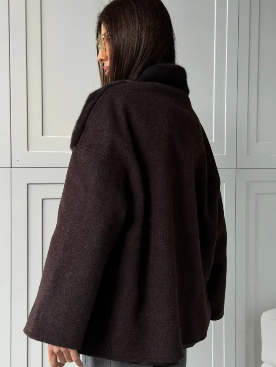 Женское полупальто с мехом норки