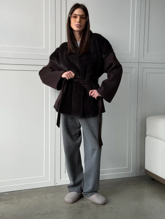 Женское полупальто с мехом норки