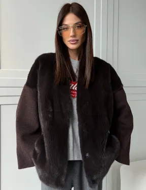 Женское полупальто с мехом норки