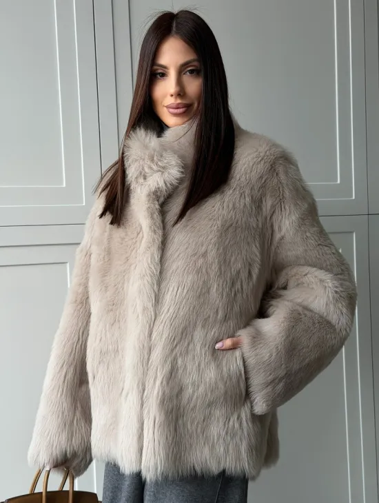 Бежевая дубленка из тосканы