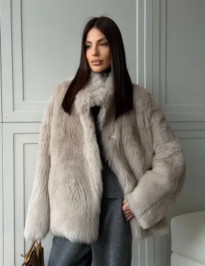 Бежевая дубленка из тосканы