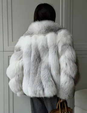 Полушубок из белой лисы, рукава - косички