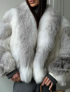 Полушубок из белой лисы, рукава - косички