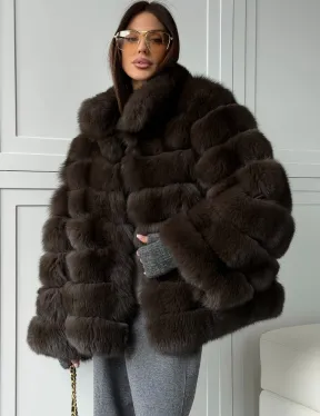 Шуба из натурального песца под соболь