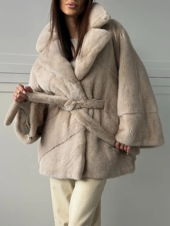 Зимняя норковая шуба фасона «летучая мышь»