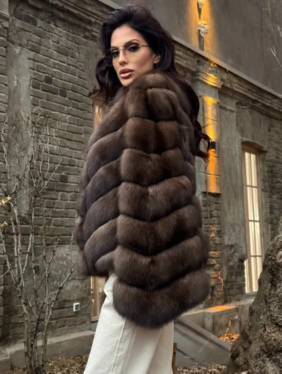 Роскошная шуба из меха соболя стойка воротник - седина 1/2