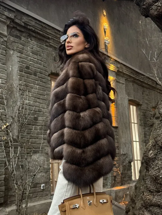 Роскошная шуба из меха соболя стойка воротник - седина 1/2