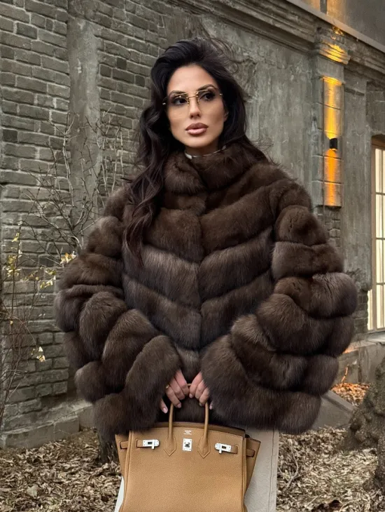 Роскошная шуба из меха соболя стойка воротник - седина 1/2