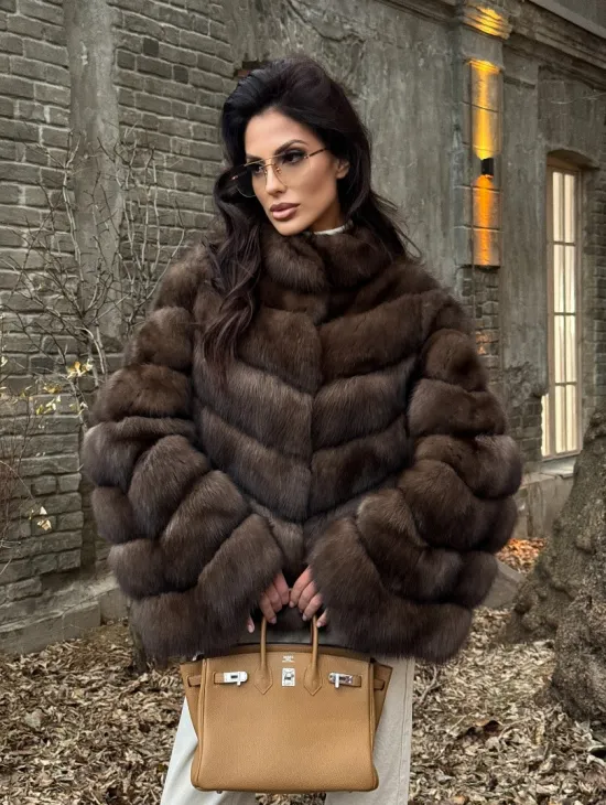 Роскошная шуба из меха соболя стойка воротник - седина 1/2