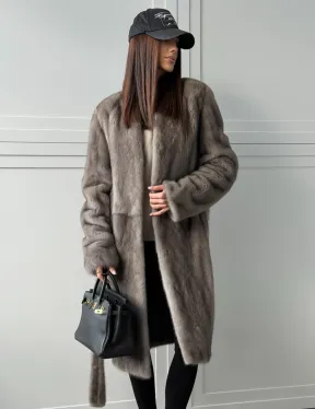 Норковая шуба из скандинавской норки - цвет серый