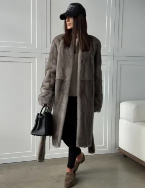 Норковая шуба из скандинавской норки - цвет серый