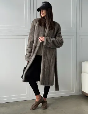 Норковая шуба из скандинавской норки - цвет серый