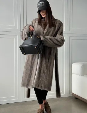 Норковая шуба из скандинавской норки - цвет серый