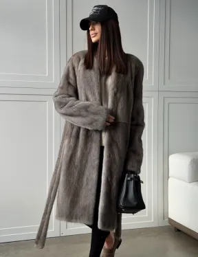 Норковая шуба из скандинавской норки - цвет серый