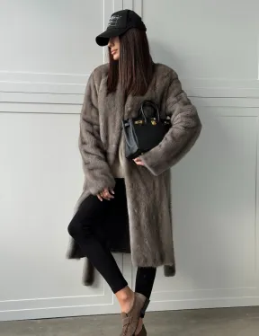 Норковая шуба из скандинавской норки - цвет серый