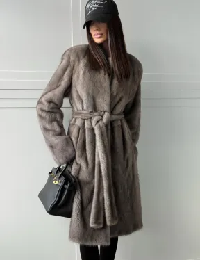 Норковая шуба из скандинавской норки - цвет серый