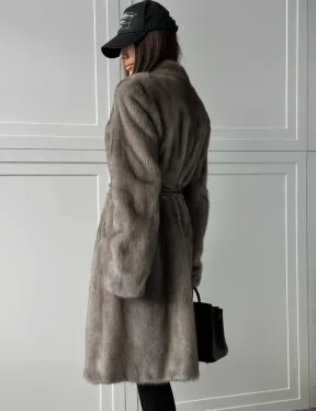 Норковая шуба из скандинавской норки - цвет серый