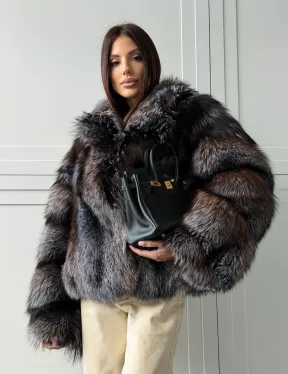 Шуба из меха блюфрост - воротник английский