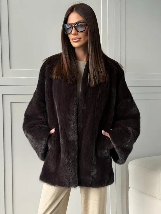 Женский норковый полушубок с V - образным воротником