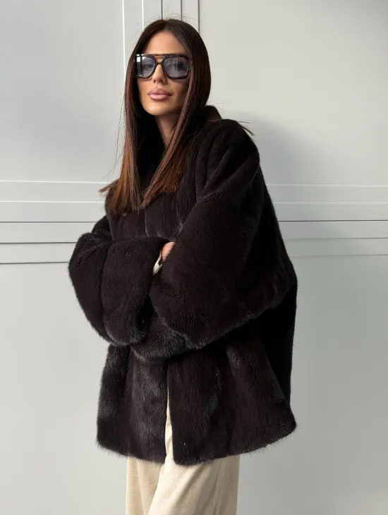 Женский норковый полушубок с V - образным воротником